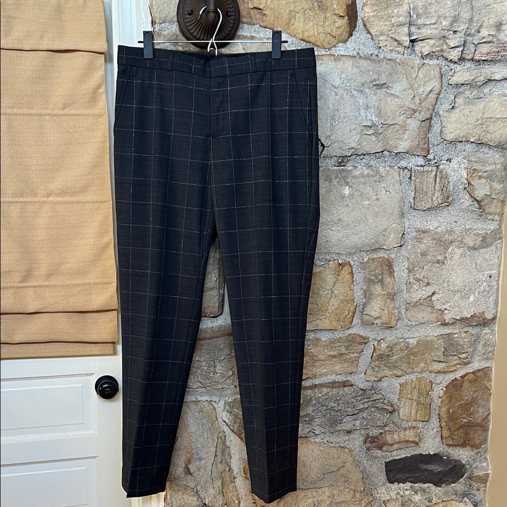Charcoal Gray Windowpane Check Trousers